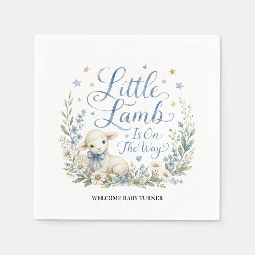Little Lamb Is On The Way, Personalized Blue Water Napkins