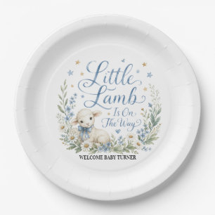 Little Lamb Is On The Way, Personalized Blue Water Paper Plates