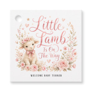 Little Lamb Is On The Way, Pink Floral Baby Shower Favor Tags