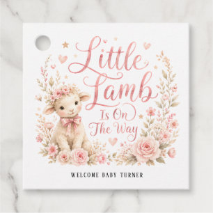 Little Lamb Is On The Way, Pink Floral Baby Shower Favor Tags
