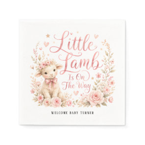 Little Lamb Is On The Way, Pink Floral Baby Shower Napkins