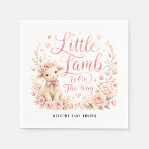 Little Lamb Is On The Way, Pink Floral Baby Shower Napkins