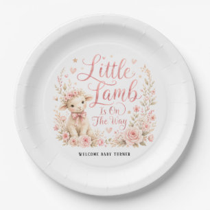Little Lamb Is On The Way, Pink Floral Baby Shower Paper Plates