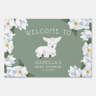 Little Lamb Magnolia Flowers Baby Shower Sign