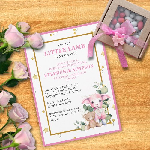 Little Lamb on the Way  Pink Baby Shower Invite