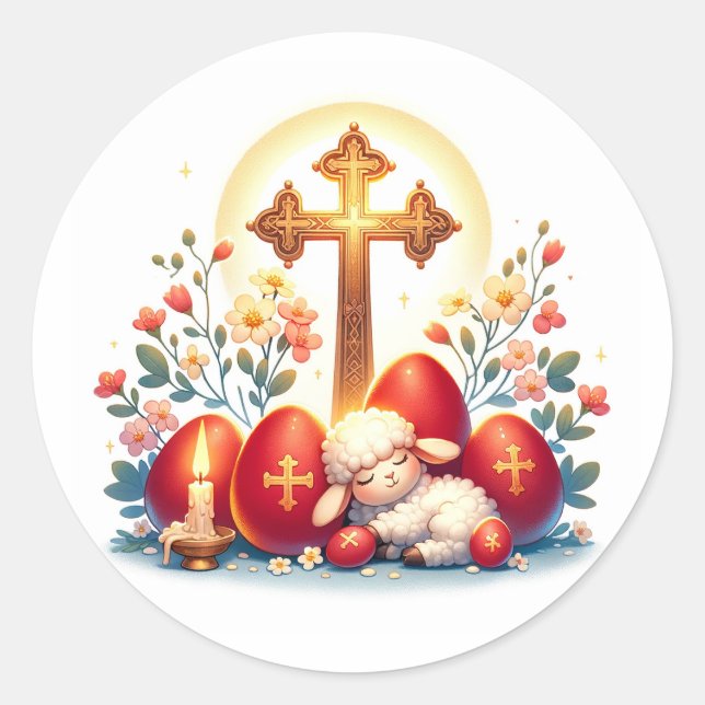 Little Lamb Orthodox Easter Celebration Classic Round Sticker (Front)