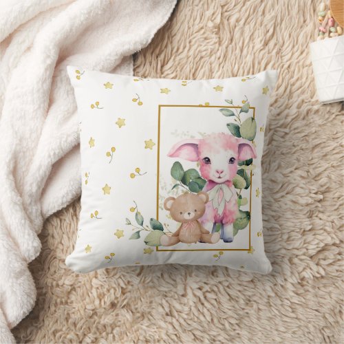 Little Lamb  Pink Baby Shower or Nursery Decor Throw Pillow
