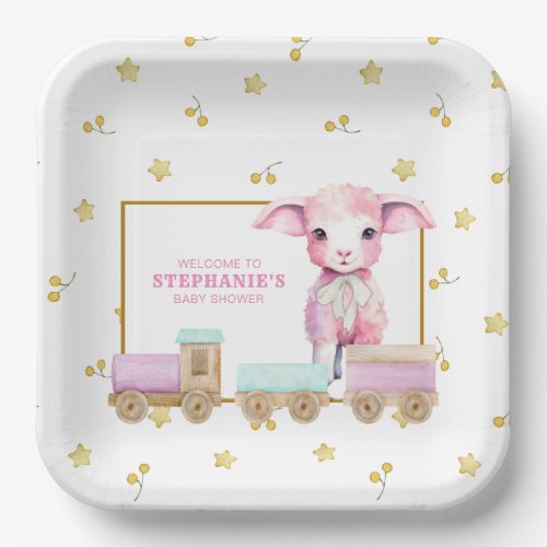 Little Lamb  Pink Baby Shower Paper Plates