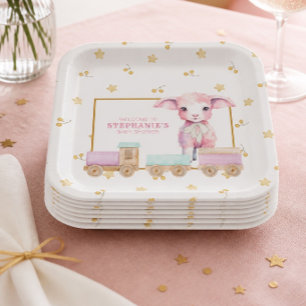 Little Lamb Pink Baby Shower Paper Plates