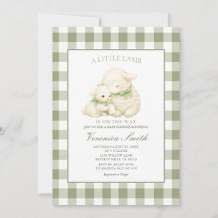 Little Lamb Sage Gingham Baby Shower Invitation