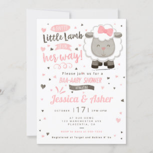 Little Lamb Sheep Baby Girl Shower Invitation