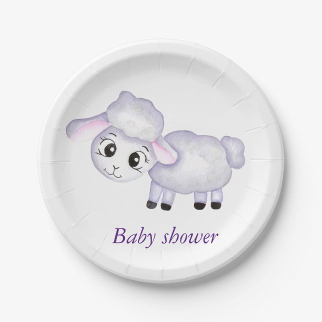 Little Lamb Sheep Baby Shower Paper Plates (Front)
