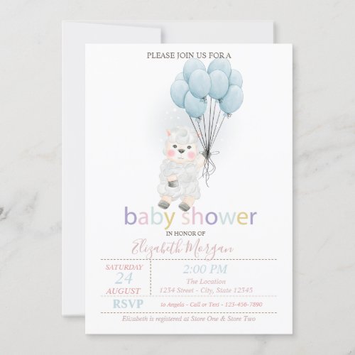 Little Lamb Sheep Balloons Baby Shower Invitation