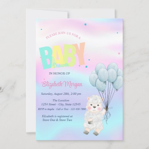 Little Lamb Sheep Holographic Baby Shower Invitation