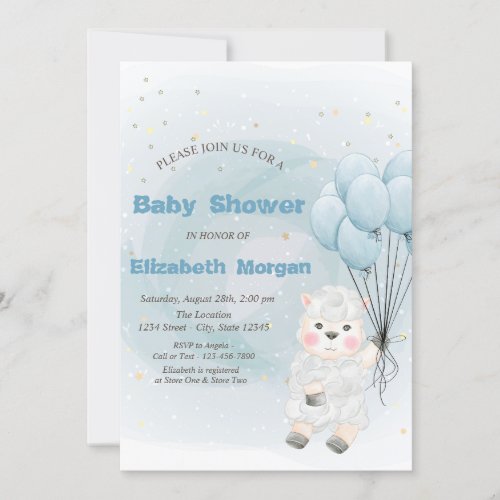 Little Lamb Sheep Stars Baby Shower Invitation