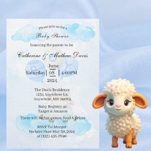 Little Lamb Soaring High in Boy Blue Balloons Invitation
