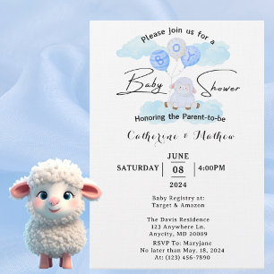 Little Lamb Soaring High in Boy Blue Balloons Invitation