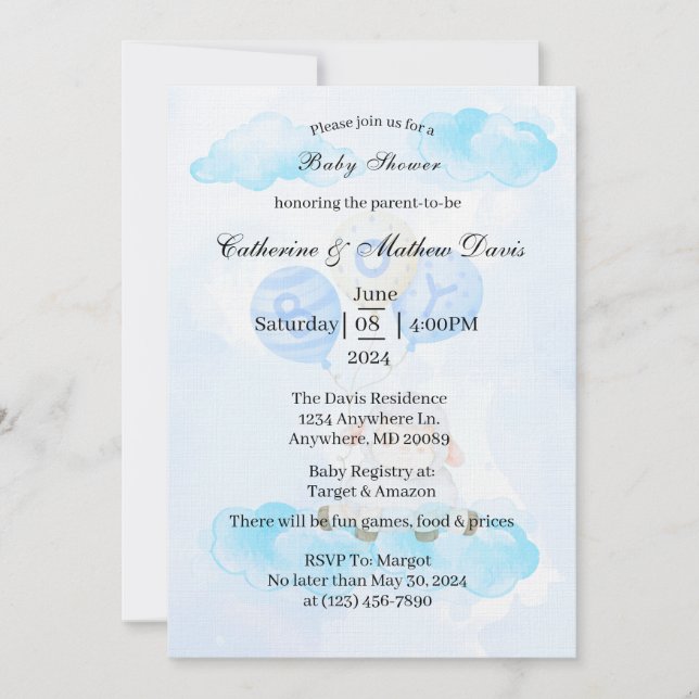 Little Lamb Soaring High in Boy Blue Balloons Invitation (Front)