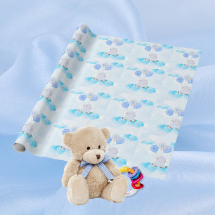 Little Lamb Soaring High in Boy Blue Balloons Wrapping Paper