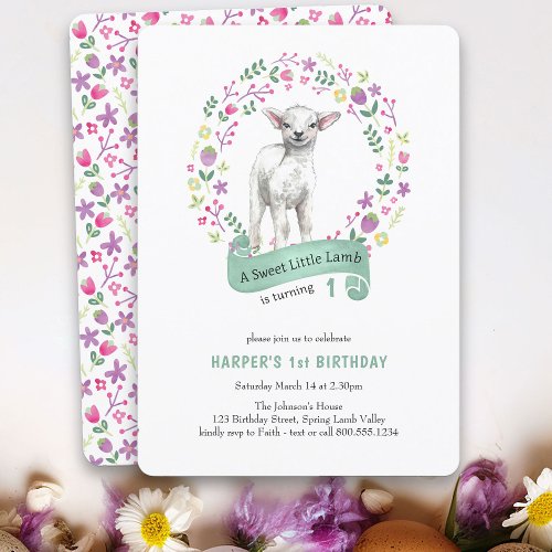 Little Lamb Spring Girl 1st Birthday Invitation