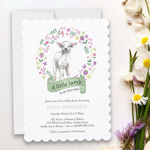 Little Lamb Spring Green Girl Baby Shower Invitati Invitation