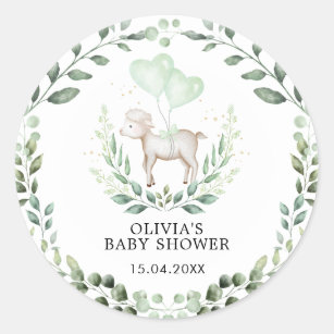 Little Lamb Spring Greenery Baby Sheep Shower Classic Round Sticker