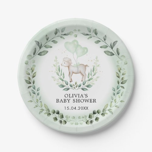 Little Lamb Spring Greenery Baby Sheep Shower Paper Plates