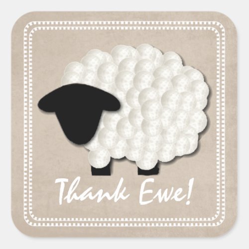 Little Lamb Thank You Stickers Square