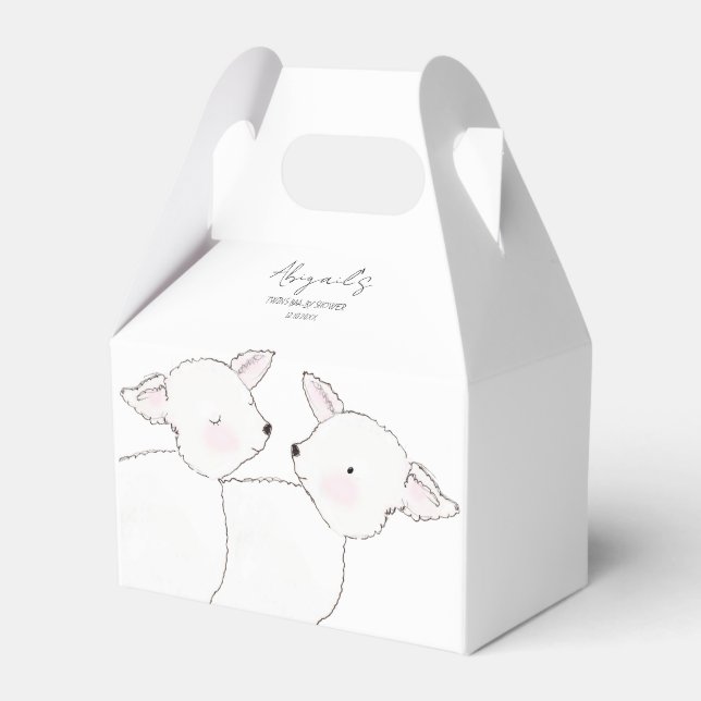Little Lamb Twins Baby Shower Favor Boxes (Front Side)