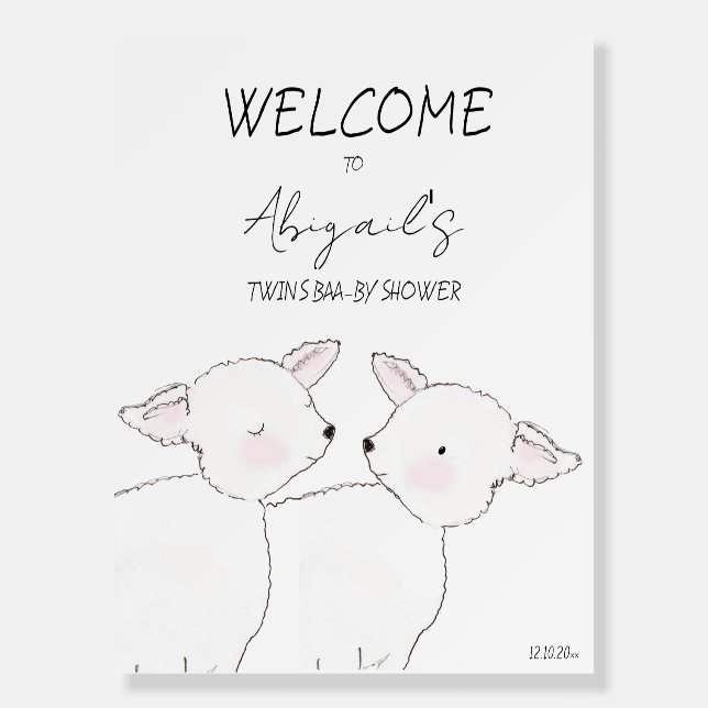 Little Lamb Twins Baby Shower Foam Board (Front)