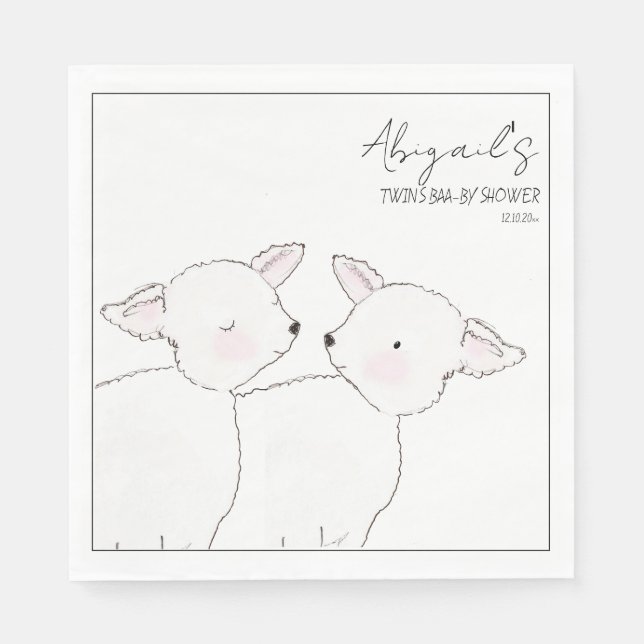 Little Lamb Twins Baby Shower Napkins (Front)