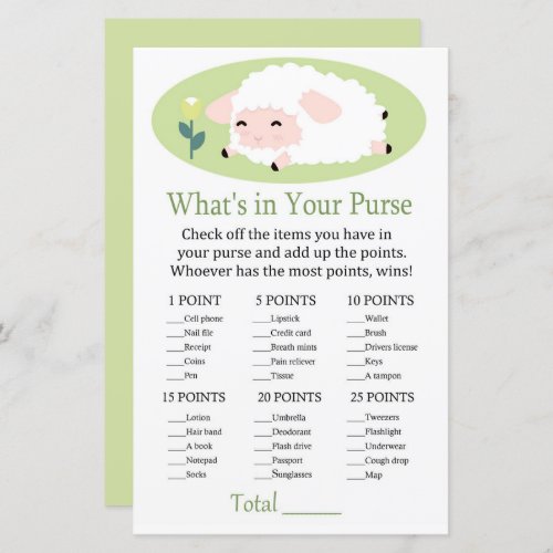 Little lamb Whats in your purse game