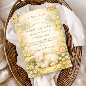 Little Lamb Wildflower Frame Baby Shower Invitation