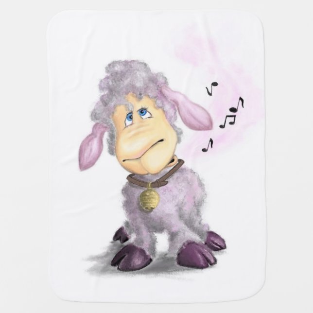 Little Lamb with Bell - Add Your Text / Name Baby Blanket (Front)