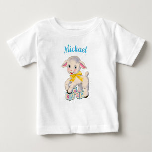 Little Lamb yellow ribbon personalized name Baby T-Shirt