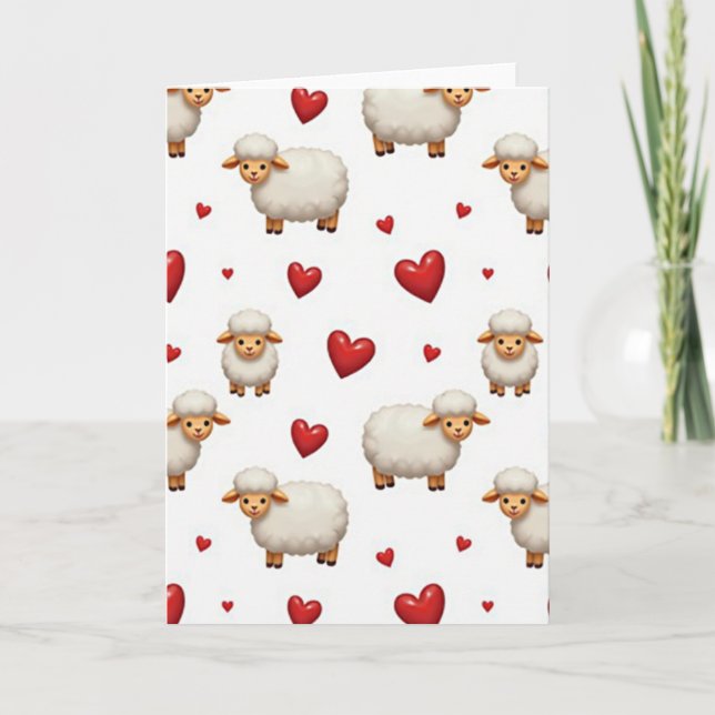 Little Lambs And Love Hearts Card (Front)