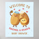 Little Latke Baby Shower Welcome Sign<br><div class="desc">Hanukkah Baby Shower for the new parents to be. Features mommy and daddy potatoes with hats made out of sourcream and a yarmulke and holding a cute latke baby. Great for a girl or boy baby to be! All wording can be changed. To make more changes go to Personalize this...</div>