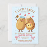Little Latke Hanukkah Baby Girl Shower  Invitation<br><div class="desc">Hanukkah Baby Shower for the new parents to be. Features mommy and daddy potatoes with hats made out of sourcream and a yarmulke and holding a cute latke baby with flower bow. Great for a girl baby to be! All wording can be changed. To make more changes go to Personalize...</div>