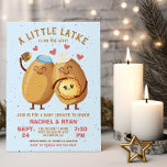 Little Latke Hanukkah Baby Shower  Invitation<br><div class="desc">Hanukkah Baby Shower for the new parents to be. Features mommy and daddy potatoes with hats made out of sourcream and a yarmulke and holding a cute latke baby. Great for a boy or girl baby to be! All wording can be changed. To make more changes go to Personalize this...</div>
