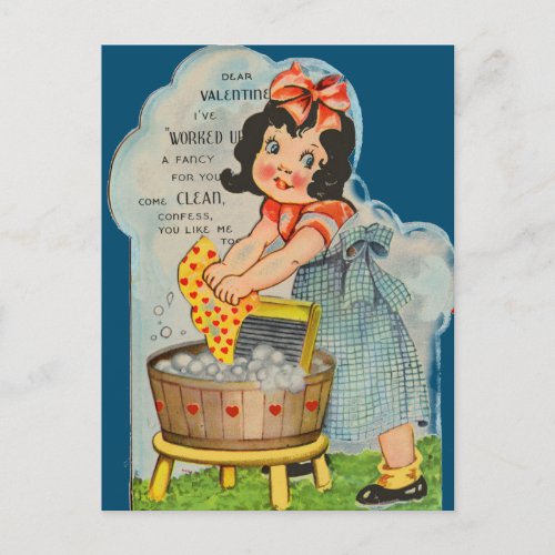 Little Laundry Girl Vintage 1950s Postcard