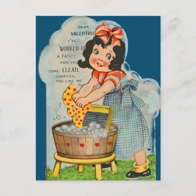 Little Laundry Girl Vintage 1950s Postcard (Front)