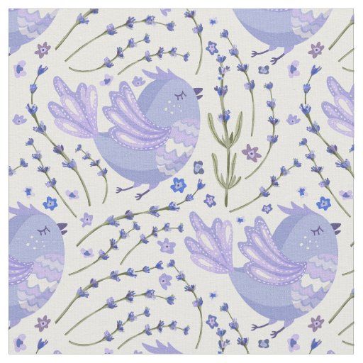 Little Lavender Bird on Spring Background Fabric