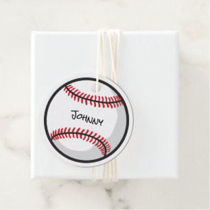Little League Baseball White Red Black Name Favor Tags