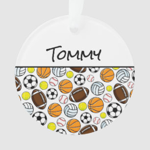 Little League Sports Balls Player NAME Fun Ornament