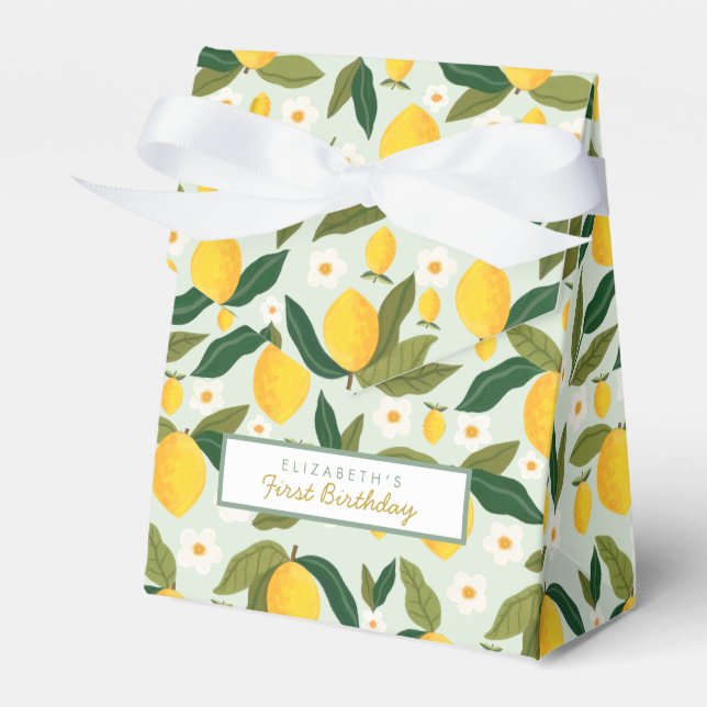 Little Lemon Flowers  First Birthday Favor Box (Front Side)