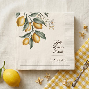 Little Lemon Picnic Elegant Watercolor Botanical Napkins