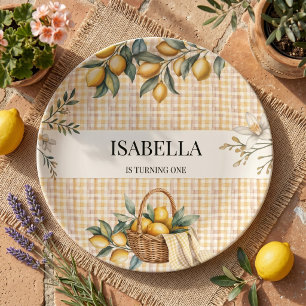 Little Lemon Picnic Gingham Kids Birthday Party Paper Plates