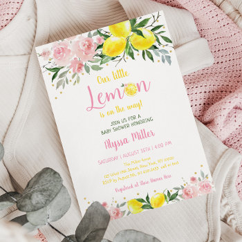Little Lemon Pink Floral Summer Baby Shower Invitation by LittlePrintsParties at Zazzle