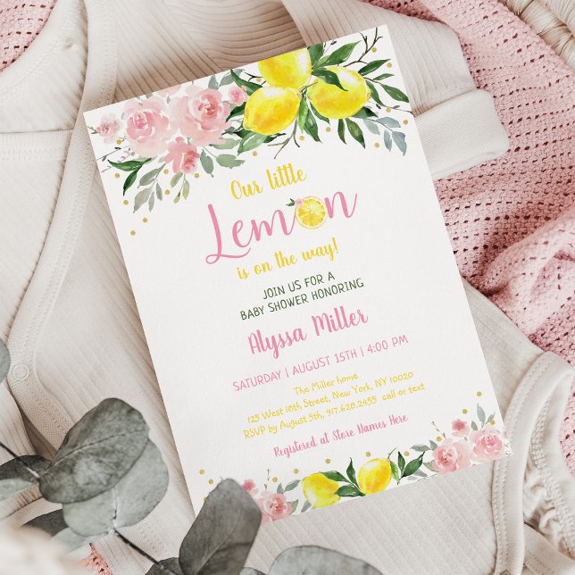 Little Lemon Pink Floral Summer Baby Shower Invitation (Creator Uploaded)
