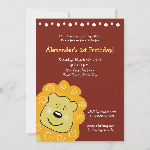 Little Leo Lion BIRTHDAY Invitation 5 x 7